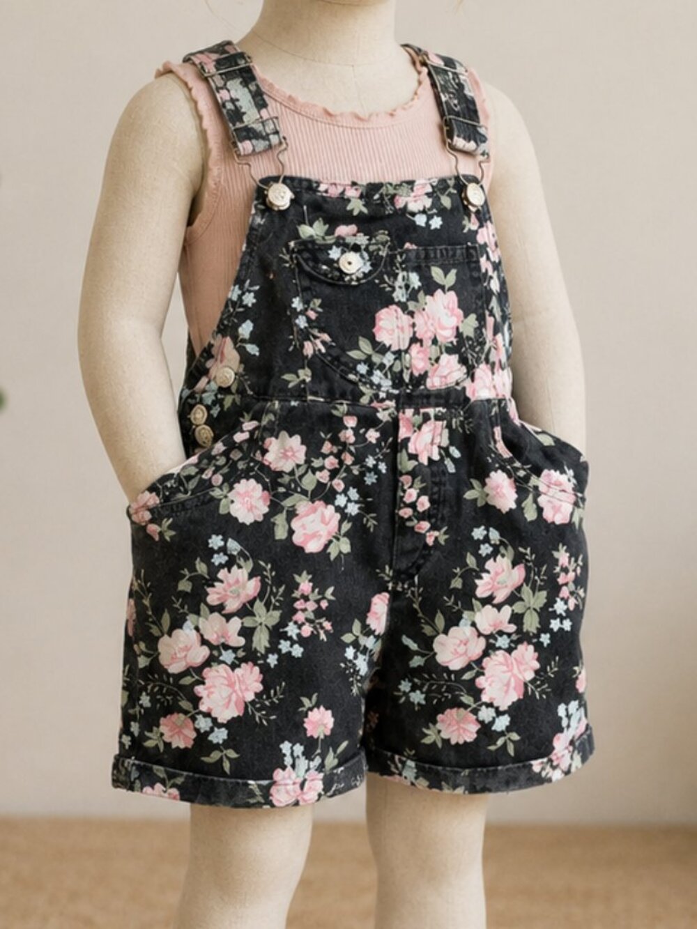 Vintage Philly California Denim Floral Overalls Size 4T USA made